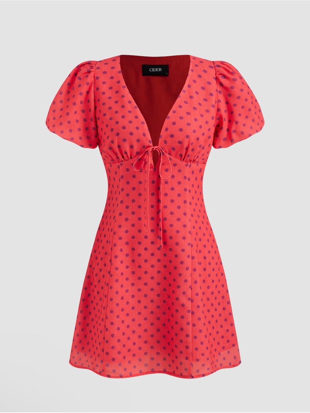 Cider Coral Pink & Navy Polka Dot Tie-Front Mini Dress
